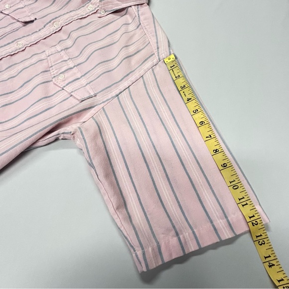 Vintage Levis Mens Button Down Shirt Sz S Short Sleeve Striped Pink 80s Hipster - Picture 7 of 9